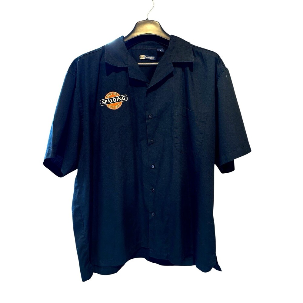 Men’s XL auto shop logo work shirt black short sleeve collared button up retro